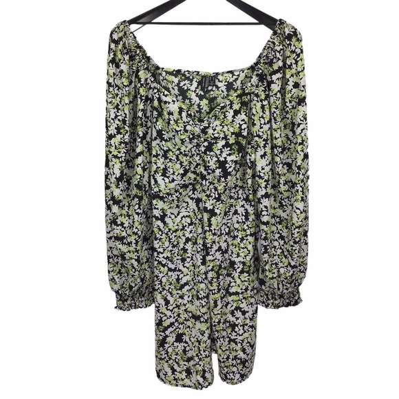 Vero Moda Chaddie Multi Floral Boho Long Sleeve Ruched Minidress Dress Womens XL - Picture 2 of 8